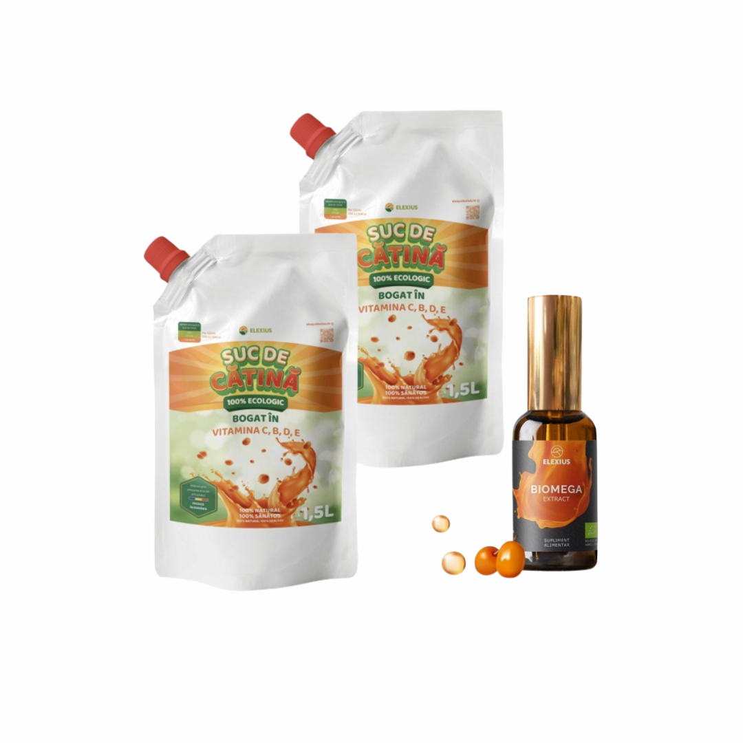 Pack 2 buc Suc ecologic din cătină 1.5 L + Ulei ecologic din cătină 50 ml