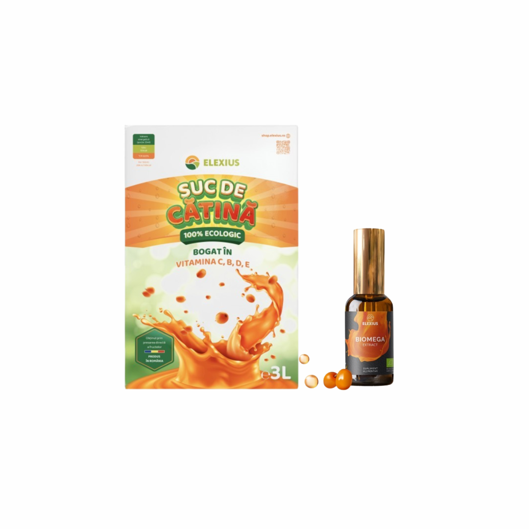 Pack Suc ecologic din cătină 3 L + Ulei ecologic din cătină 50 ml
