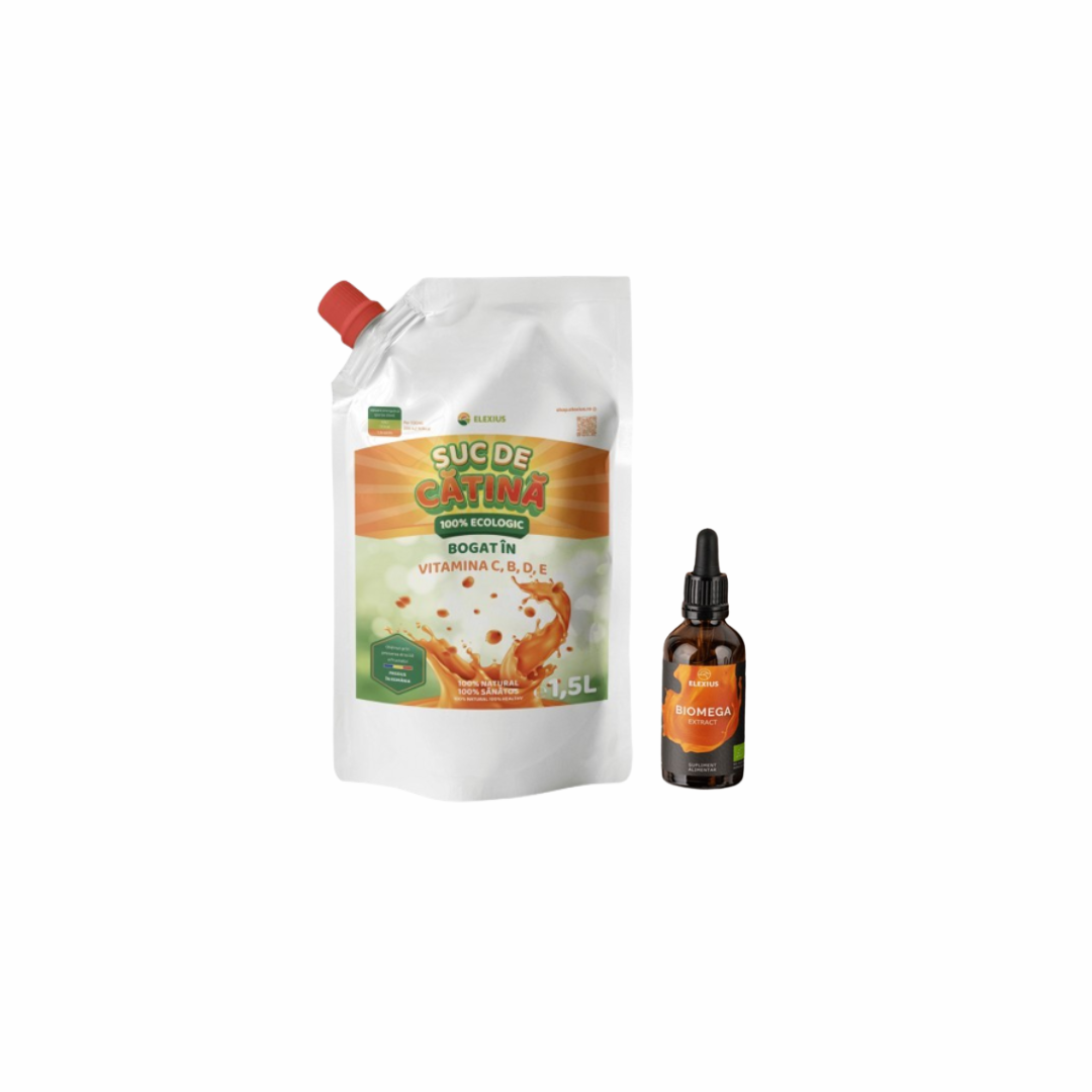 Pack Suc ecologic din cătină 1.5 L + Ulei ecologic din cătină 20 ml