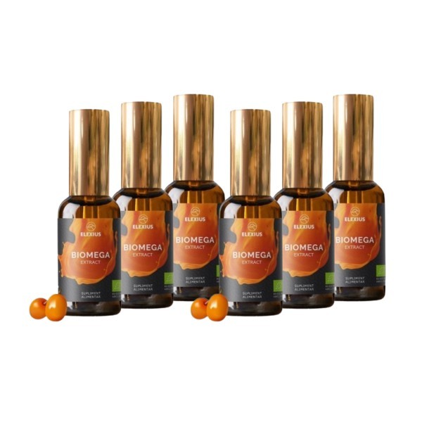 Pack Îngrijire Intensivă Psoriazis, pentru 6 Luni – 50 ml x 6 sticluțe Ulei de Cătină Biomega Extract 100% Pur, Natural și Ecologic