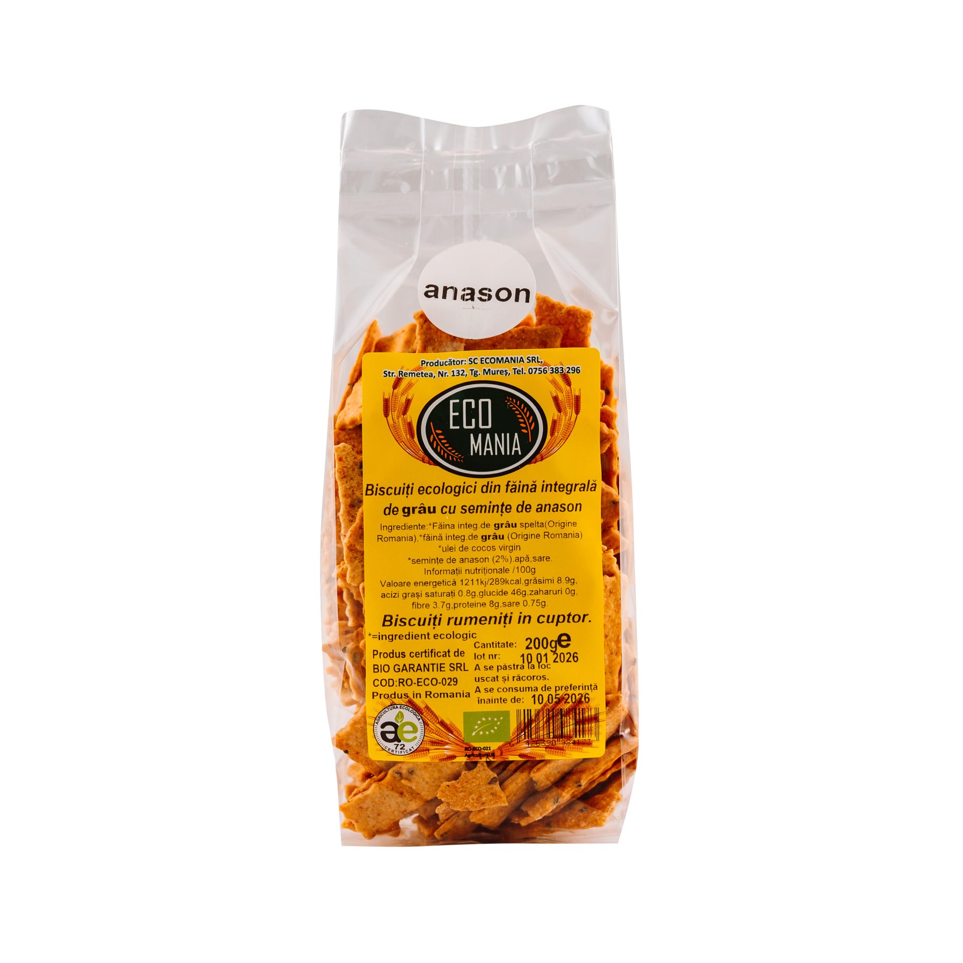 Biscuiti ecologici din faina integrala de grau cu anason 200g