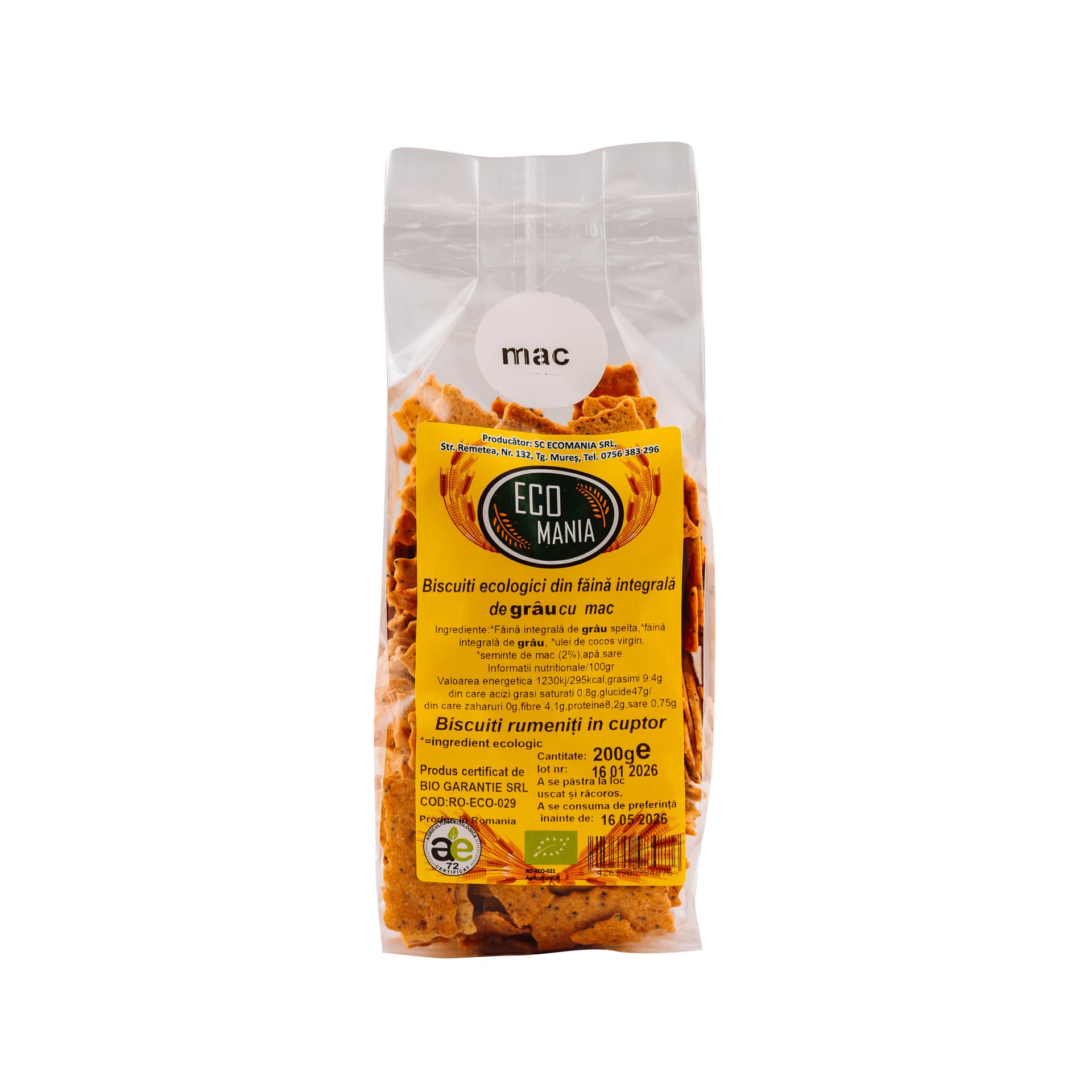 Biscuiti ecologici din faina integrala de grau cu  mac   200g