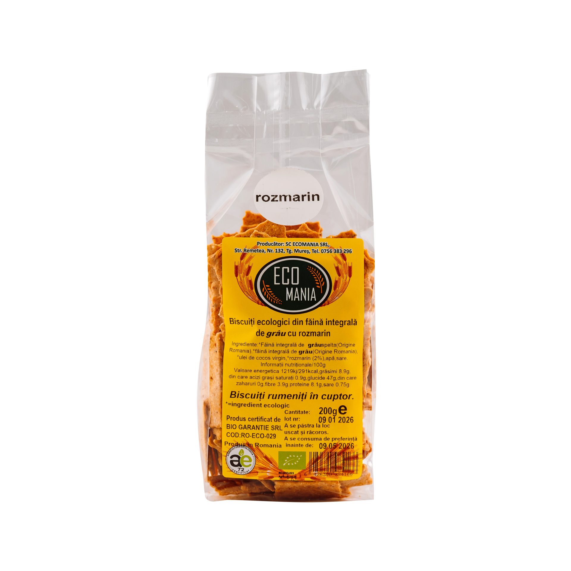 Biscuiti ecologici din faina integrala de grau cu  rozmarin  200g