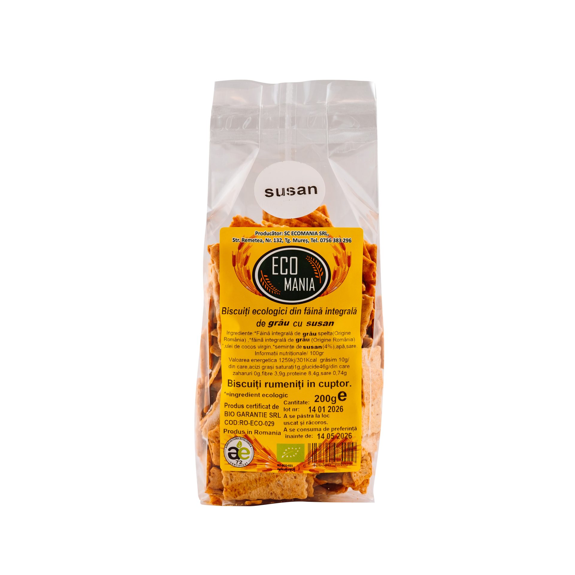 Biscuiti ecologici din faina integrala de grau cu susan   200g