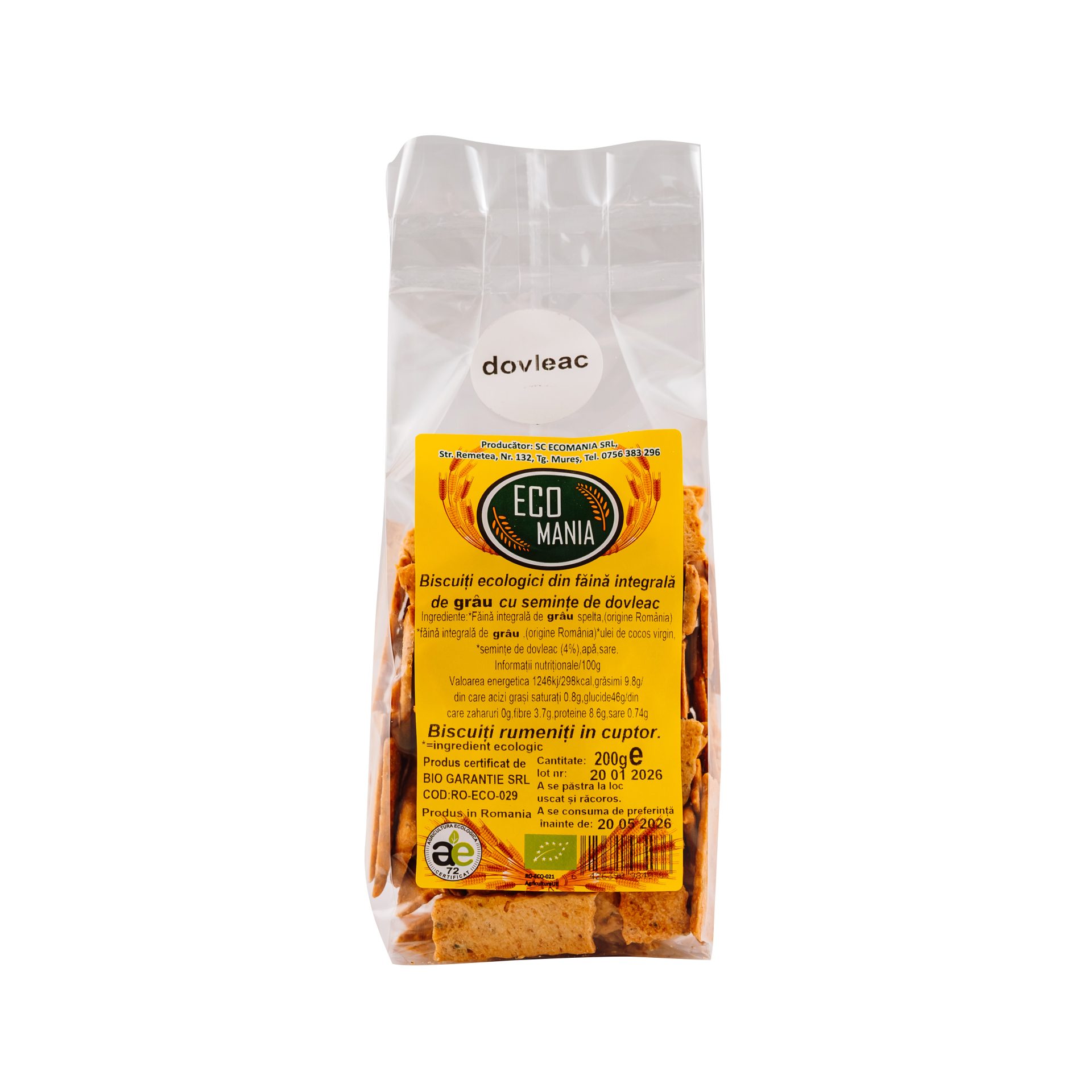 Biscuiti ecologici din faina integrala de grau cu seminte de dovleac  200g