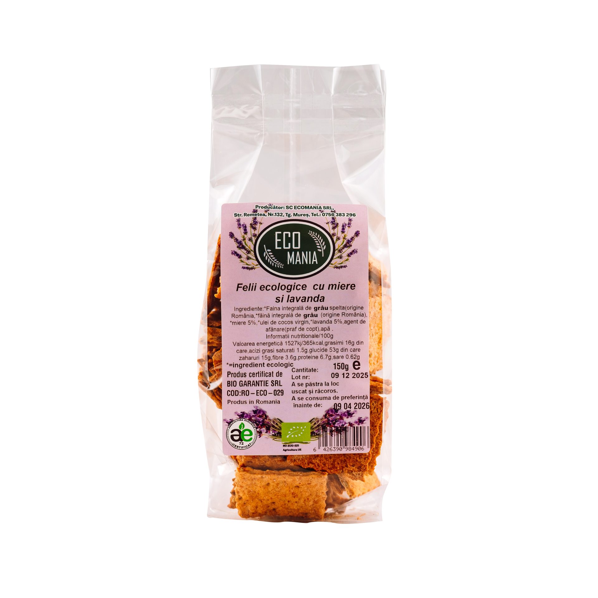 Felii ecologice  cu miere si lavanda 150g
