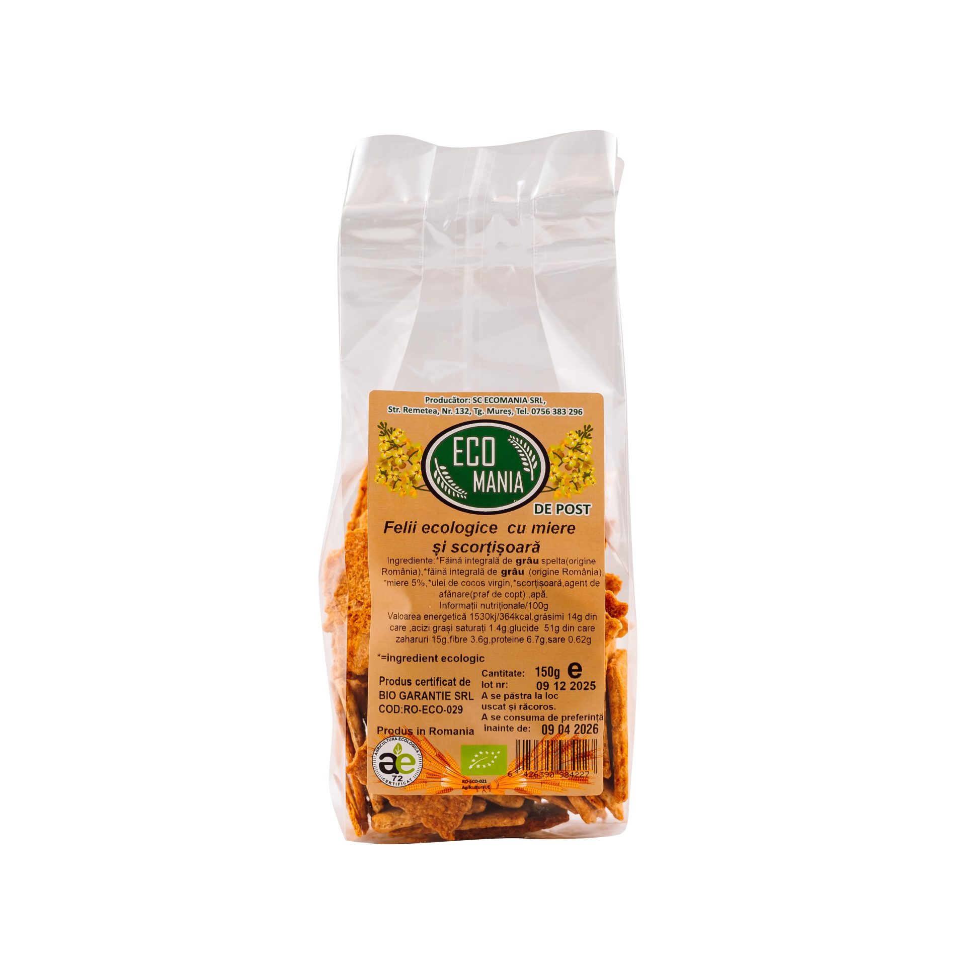 Felii ecologice cu miere si scortisoara 150g