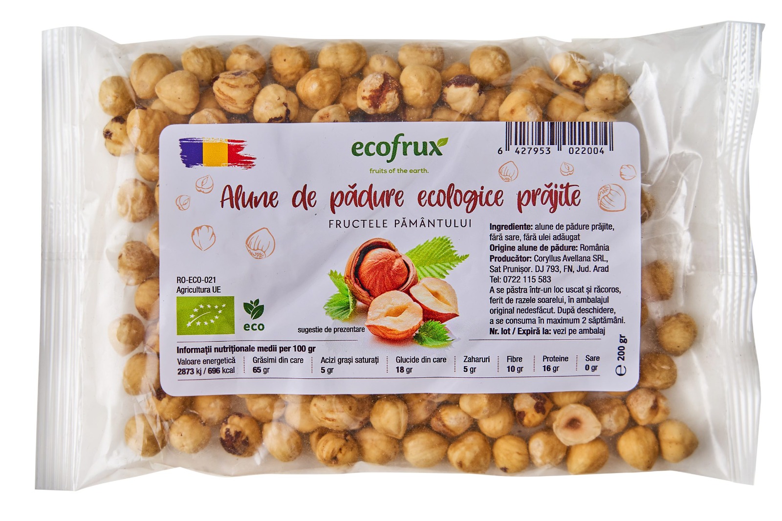 Alune de pădure ecologice prăjite, 200 grame