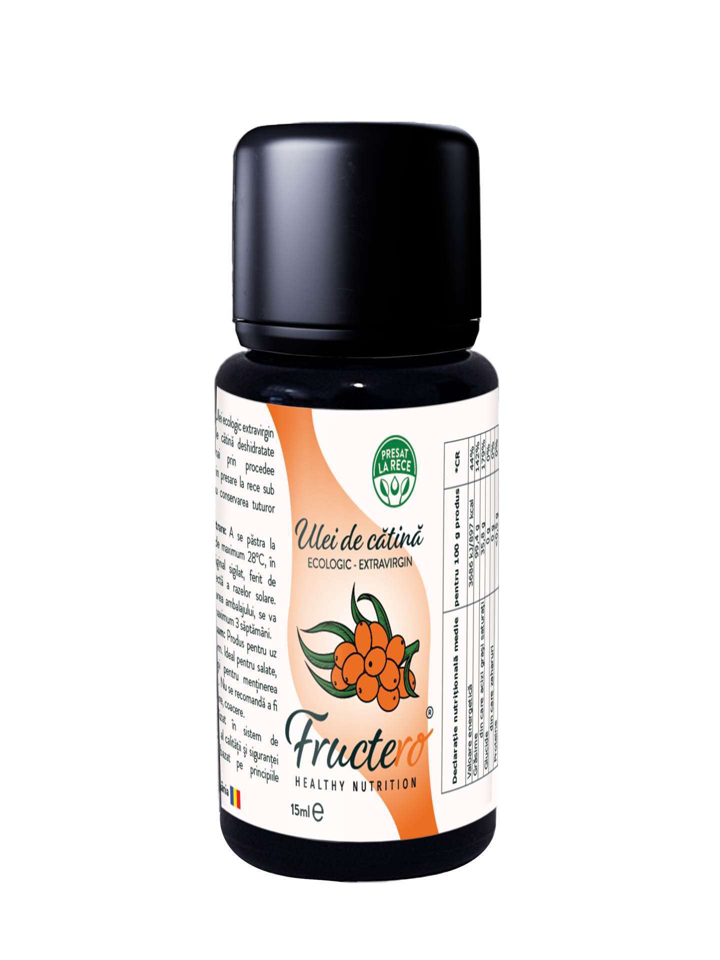 Ulei de cătină extravirgin ecologic, 15ml, Dropper